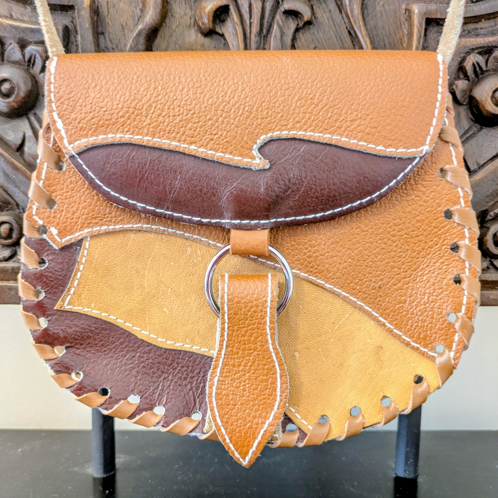 Vintage Hand Tooled Patchwork Leather Crossbody Bag